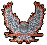 Wholesale JUMBO LEGENDARY HERITAGE FLAMING EAGLE WINGS UP PATCH 12 INCH (Sold by the piece)